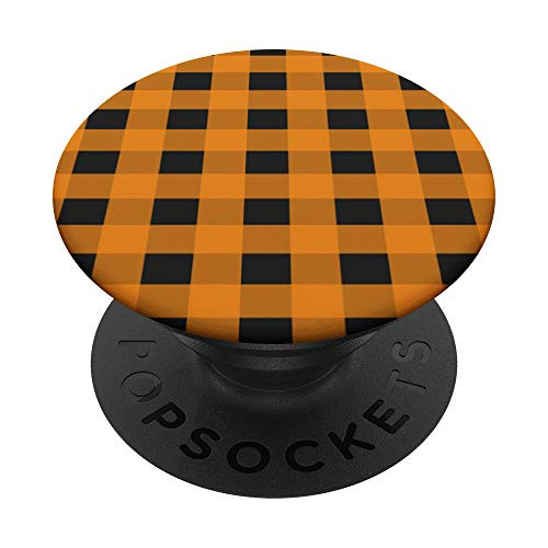 Checkered Orange Black Lines Pattern Halloween Themed PopSockets Grip and Stand for Phones and Tablets