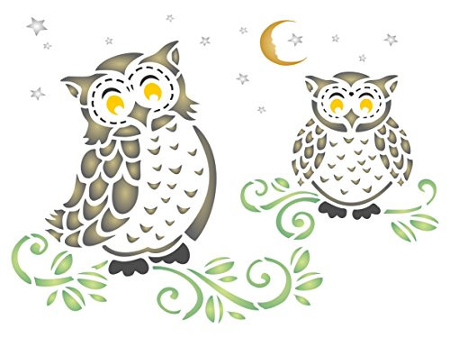 Owls Stencil 6.5 x 4.5 inch  M  - Decorative Birds Animal Wildlife Bird Stencils for Painting Template