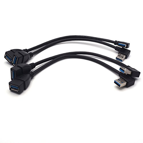 Antrader USB 3.0 Type A 90 Degree Male to Straight Female Data Converter Adapter Cable Black Left & Right 2 Pairs