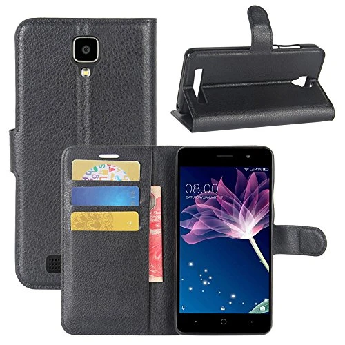 Doogee X10 Case Fettion Premium PU Leather Wallet Flip Phone Protective Case Cover with Card Slots and Magnetic Closure for Doogee X10 Smartphone  Wallet - Black