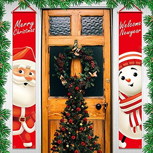 Christmas Porch Sign Santa Clause and Snowman Merry Christmas Hanging Banners for Holiday Home Indoor Outdoor Porch Wall Christmas Decoration  Christmas A