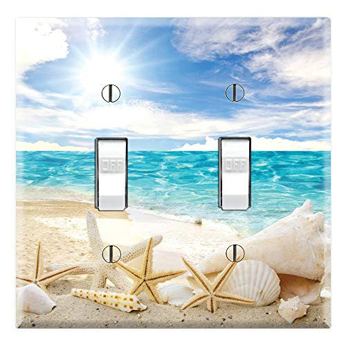 Graphics Wallplates - Seashells Ocean White Sand Beach- Double Toggle Wall Plate Cover