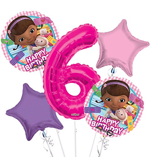 Doc McStuffins Happy Birthday Balloon Bouquet 6th Birthday 5 pcs - Party Supplies