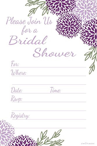 Purple Floral Bridal Shower Invitations - Fill In Style (20 Count) With Envelopes