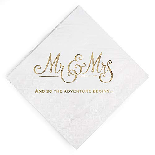 Wedding Napkins Mr and Mrs Gold Cocktail Beverage Dessert Napkins for Wedding Shower Engagement Party Decorations Wedding Cake Table Decor Supplies. 100 Pcs 3-Ply