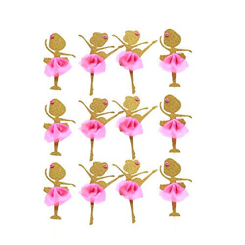 AMZTM Gold Glitter Ballerina Dancing Girl Cupcake Toppers, Wedding Bridal Shower Birthday Party Decoration Cake Topper 12PCS (Dancing girl)