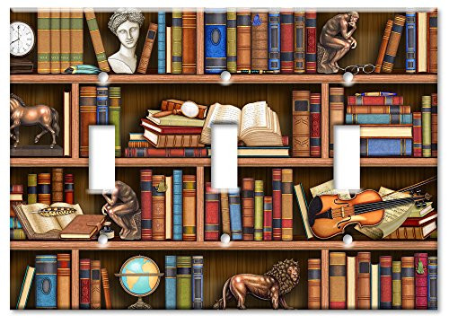 Triple Gang Toggle Wall Plate - Books In Library - Image by Dan Morris Triple Gang Toggle Wall Plate - Books In Library - Image by Dan Morris