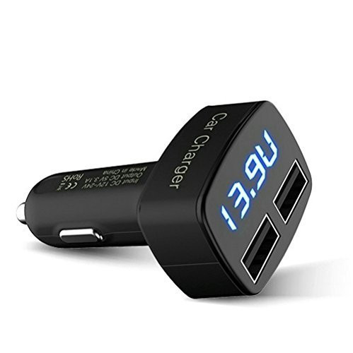 Car Charger - JEBSENS - 4in1 3.1A Fast Dual USB Car Phone Charger, Voltage Meter Monitor USB Car Charger for Smartphone with Blue LED Voltage Amps and Internal Temperature(Fahrenheit) Display - 15W