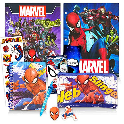 Marvel Spiderman School Supplies 9 Pc Set ~ Folder Notebook Erasers Case Stickers and More  Avengers School Supplies Bundle