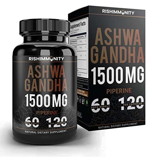 RISHIMMUNITY Ashwagandha Capsules with Organic Ashwagandha Root Powder  and  Black Pepper Root Extract   1500 MG   120 Capsules