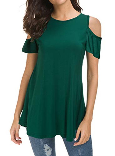 Afibi Womens Loose Casual Cold Shoulder Tunic Tops Short Sleeve Shirts XX-Large Dark Green Afibi Womens Loose Casual Cold Shoulder Tunic Tops Short Sleeve Shirts XX-Large Dark Green