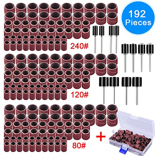AUSTOR 192 Pieces Sanding Drum Kit with Free Box Including 180 Pieces Drum Sander Nail Sanding Band Sleeves and 12 Pieces Drum Mandrels for Dremel Rotary Tool AUSTOR 192 Pieces Sanding Drum Kit with Free Box Including 180 Pieces Drum Sander Nail Sanding Band Sleeves and 12 Pieces Drum Mandrels for Dremel Rotary Tool