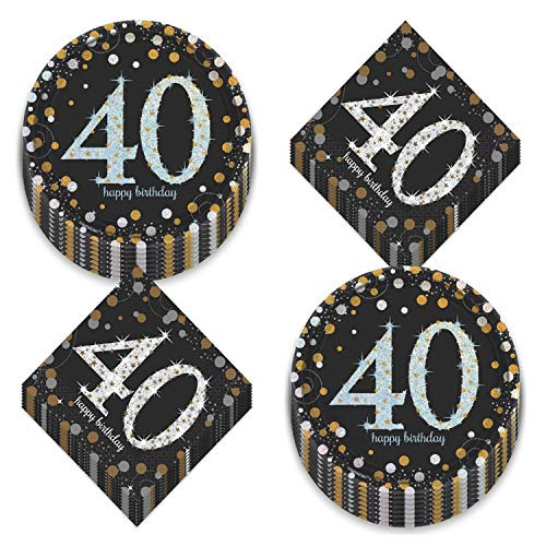 40th Birthday Party Supplies - Metallic Silver and Gold Dot Paper Dessert Plates and Beverage Napkins Serves 16 40th Birthday Party Supplies - Metallic Silver and Gold Dot Paper Dessert Plates and Beverage Napkins Serves 16