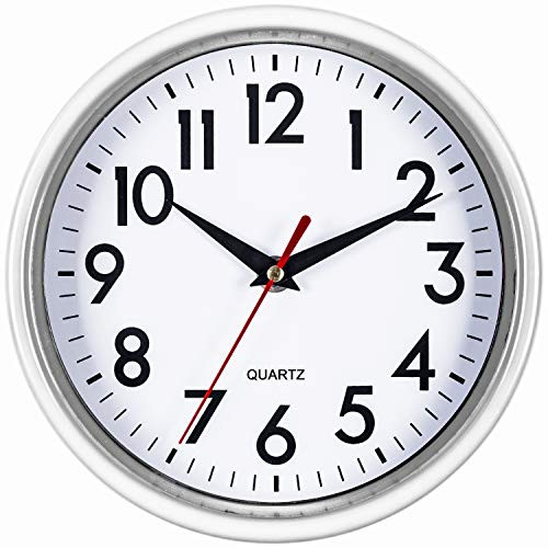 Bernhard Products White Wall Clock 8 Inch Retro Kitchen Silent Non-Ticking Quality Quartz Battery Operated Clock for Home Office Classroom Bathroom Nursery Room Easy to Read
