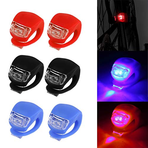 Gallity 6 Pack Bicycle Light - Front and Rear Silicone LED Bike Light Set - High Intensity Multi-Purpose Water Resistant Headlight - Taillight for Cycling Safety 6 Pcs Batteries Included