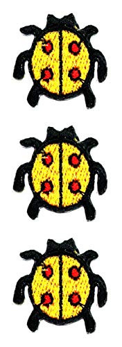 ONCEX 3PCS. Size Small Cute Yellow Ladybug Garden Insect Cartoon Patches Sticker Embroidered Iron On Applique Patch for Backpacks Hat Jeans Jackets T-Shirt Clothing