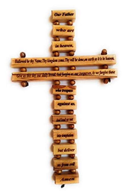 Olive Wood Large Wall Decor Cross 9 Inches with Lords Prayer Our Father Prayer in English from Bethlehem Holy Land Olive Wood Large Wall Decor Cross 9 Inches with Lords Prayer Our Father Prayer in English from Bethlehem Holy Land