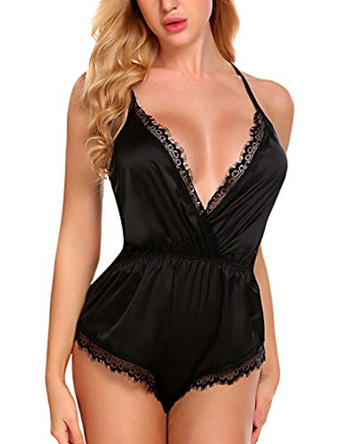 ADOME Valentines Lingerie Women Lingerie Bodysuit V Neck Teddy Lace Babydoll Satin Pajamas Chemise Nightwear Black XXL ADOME Valentines Lingerie Women Lingerie Bodysuit V Neck Teddy Lace Babydoll Satin Pajamas Chemise Nightwear Black XXL