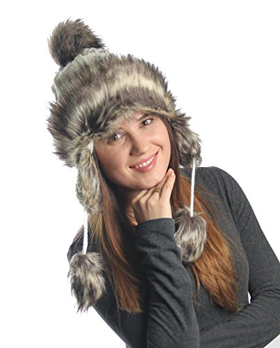 KayJayStyles Ear Flap Furry Cable Knit Trooper Trapper Pom Pom Ski Snow Hat  White