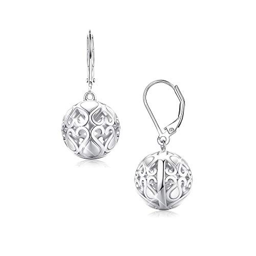 Sllaiss 925 Sterling Silver Filigree Ball Earrings for Women Dangle Drop Earrings Rose Gold White Gold Leverback Earrings Heart Shaped Patterns Hypoallergenic