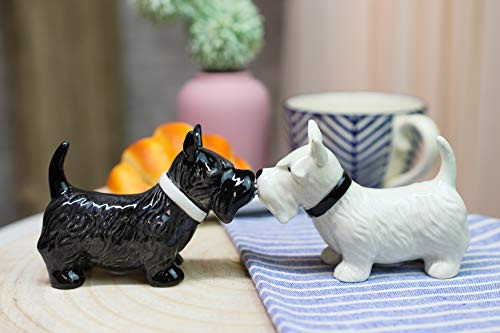 Ebros Gift Scottie Scottish Terrier Black And White Dogs Pedigree Dog Breed Salt And Pepper Shakers Ceramic Magnetic Figurine Set 4.5 inchL Kitchen Dining Breakfast Table Bar Pet Pal Collectible Accent