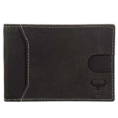 Genuine Leather Wallets Men s RFID Blocking Front Pocket Wallet Slim Bifold Wallet Real Leather Men s Wallet Bifold Purse Minimalist Wallets for Men Christmas Clearance -Charcoal Black