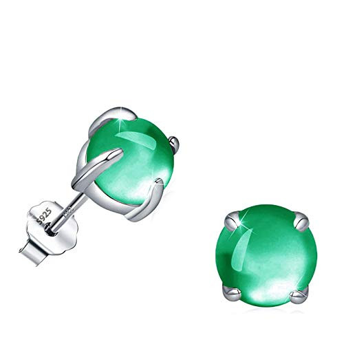 AONED Moonstone Earrings For Women Sterling Silver Round Synthetic Emerald Green Moonstones Nickel Free Studs Earring Hypoallergenic Jewelry For Sensitive Ears  6mm
