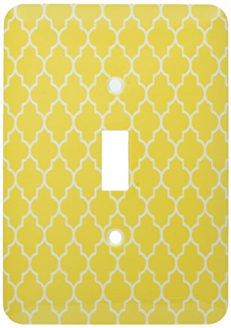 3dRose LLC lsp_120255_1 Yellow Quatrefoil Pattern Contemporary Moroccan Tiles Modern White Geometric Clover Lattice Single Toggle Switch