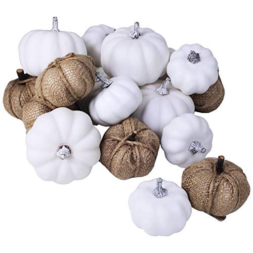 Artificial White Pumpkins and Burlap Pumpkins Assorted Faux Harvest Pumpkins for Fall Wedding Thanksgiving Halloween Seasonal Holiday Tabletop Decoration Centerpiece 18 Pcs Artificial White Pumpkins and Burlap Pumpkins Assorted Faux Harvest Pumpkins for Fall Wedding Thanksgiving Halloween Seasonal Holiday Tabletop Decoration Centerpiece 18 Pcs