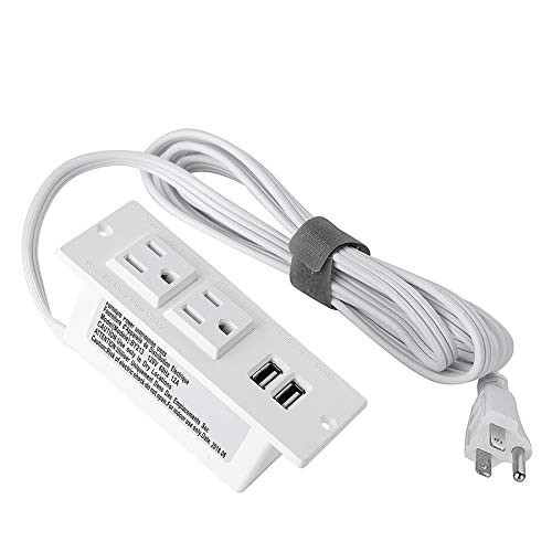 Conference Recessed Power Strip with USBDesktop Power Grommet Power Strip with 2-Outlet  and  2 USB Ports White