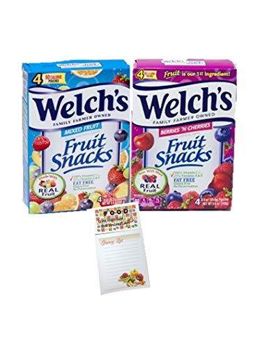 Fruit Snacks for Kids Bundle - Welchs Fruit Snacks 2 Boxes of 4 Pouches Mixed Berry   Berries  and  Cherries   100 percent Fruit Juice Accompanied with Snack Time Fun Grocery List Magnet for Refrigerator