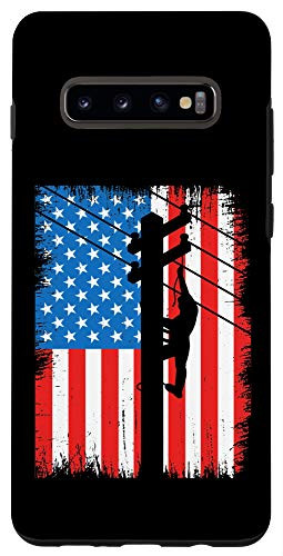 Galaxy S10plus  Electrician USA Flag Vintage Lineman Line Worker Gift Case