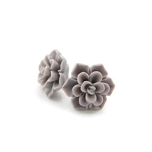 Succulent Earrings on Plastic Posts for Metal Sensitive Ears 13mm Matte Pale Grey