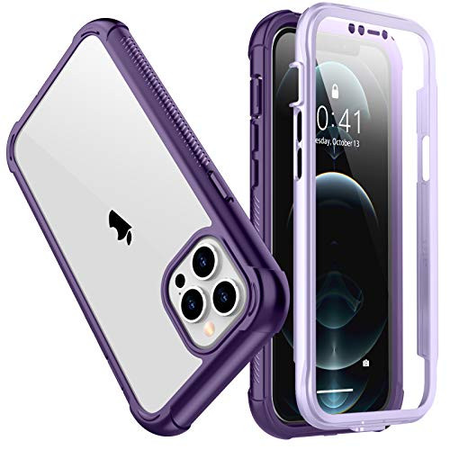 SPIDERCASE Compatible with iPhone 12 Pro Max Protective Case with Built-in Screen Protector Purple Clear