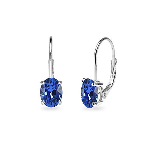 Sterling Silver Blue 6x4mm Oval-Cut Solitaire Tiny Huggie Leverback Earrings Made with Swarovski Crystals Sterling Silver Blue 6x4mm Oval-Cut Solitaire Tiny Huggie Leverback Earrings Made with Swarovski Crystals