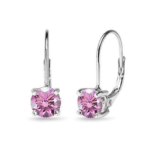 Sterling Silver Light Rose Round-cut Leverback Earrings Made with Swarovski Crystals Sterling Silver Light Rose Round-cut Leverback Earrings Made with Swarovski Crystals