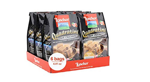 Loacker Quadratini Premium Dark Chocolate Wafer Cookies 125g 4.41oz. Pack of 6