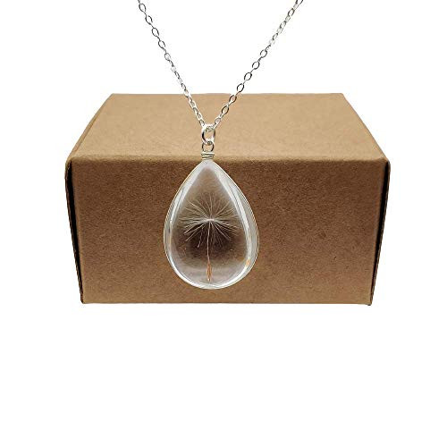 Dandelion Wish Real Flower Glass Waterdrop 925 Sterling Silver Chain Necklace Dandelion Wish Real Flower Glass Waterdrop 925 Sterling Silver Chain Necklace