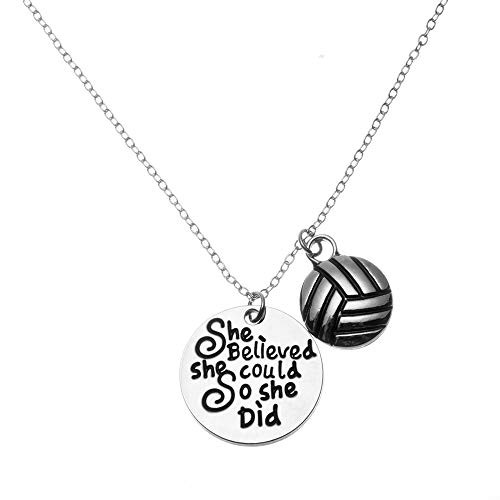 Sportybella Volleyball Necklace - Volleyball She Believed She Could So She Did Jewelry - Perfect Volleyball Gifts for Players