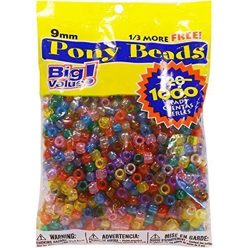 Darice Value Pack Pony Bead, 9mm, Transparent Multicolor, 1000-Pack (2 packs)