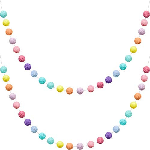 WILLBOND Wool Felt Ball Garland Colorful Pom Pom Garland 6.5 Feet Long 24 Balls Garland for Mardi Gras St. Patricks Day Easter Home Wall  2 PiecesMultiple Colors