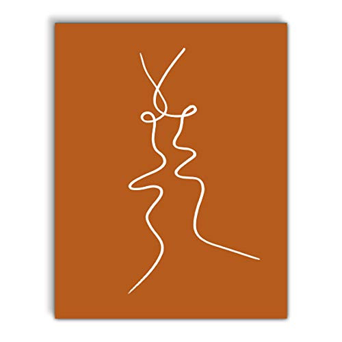 VintBo The Kiss Minimalist Modern Abstract Line Drawing Art Print Poster Contemporary Wall Art for Home and Bedroom Decor 11x14 inches Unframed  Rust