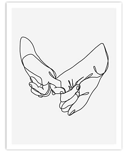 Printsmo Pinky Promise Line Drawing Art Grey and Black Minimalist Modern Art Print Poster Contemporary Wall Art for Home Decor 11x14 inches Unframed