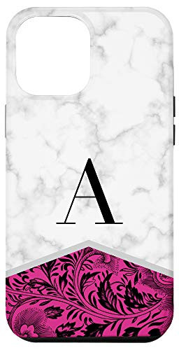 iPhone 12 Pro Max Initial Letter A Monogram Floral Pink Color Block Phone Case