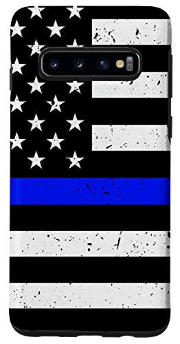 Galaxy S10 Police Officer Thin Blue Line Flag Sheriff Cop Distressed Case