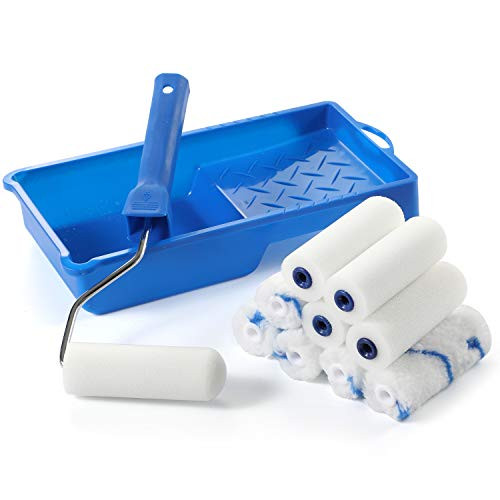 Foam Paint Roller Kit -Small Paint Tray Set with High-Density Foam Mini Roller Refills Roller Frame Paint Tray 4 inch Microfiber Roller Covers House Painting Roller Brush 12-Pack
