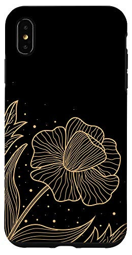 iPhone XS Max Line-art Yellowish Beige Flower and Leaves Luxury Design Case