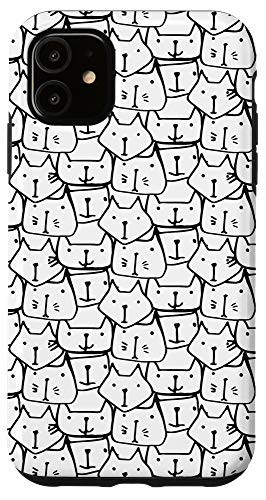 iPhone 11 Cute Cat Faces Animal Line Art Illustration Pattern Art Case