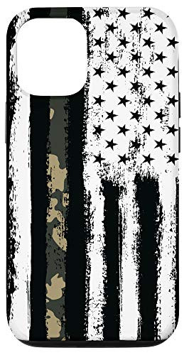 iPhone 12 12 Pro Army Military Thin Green Line US American Flag Camouflage Case