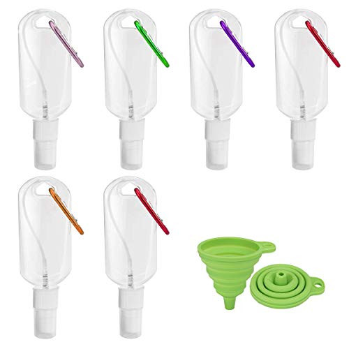 Spray Travel Plastic Clear Keychain Refillable Bottles 50ml 1.7oz Portable Convenient Mini Travel bottles Leakproof Empty Containers Flip Cap TSA Approved Buckle Random Color  6 PC